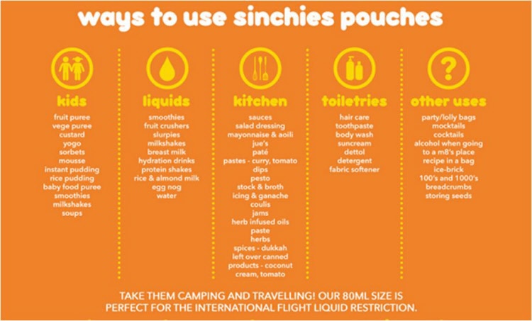 Sinchies Reusable Food Pouch 140ml 20 Pk
